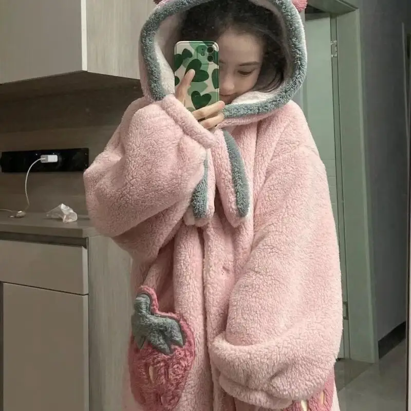 Nowa koszula nocna damska z kapturem, piżama, szlafrok, jesienno-zimowa, z długim rękawem, miękka i ciepła odzież domowa