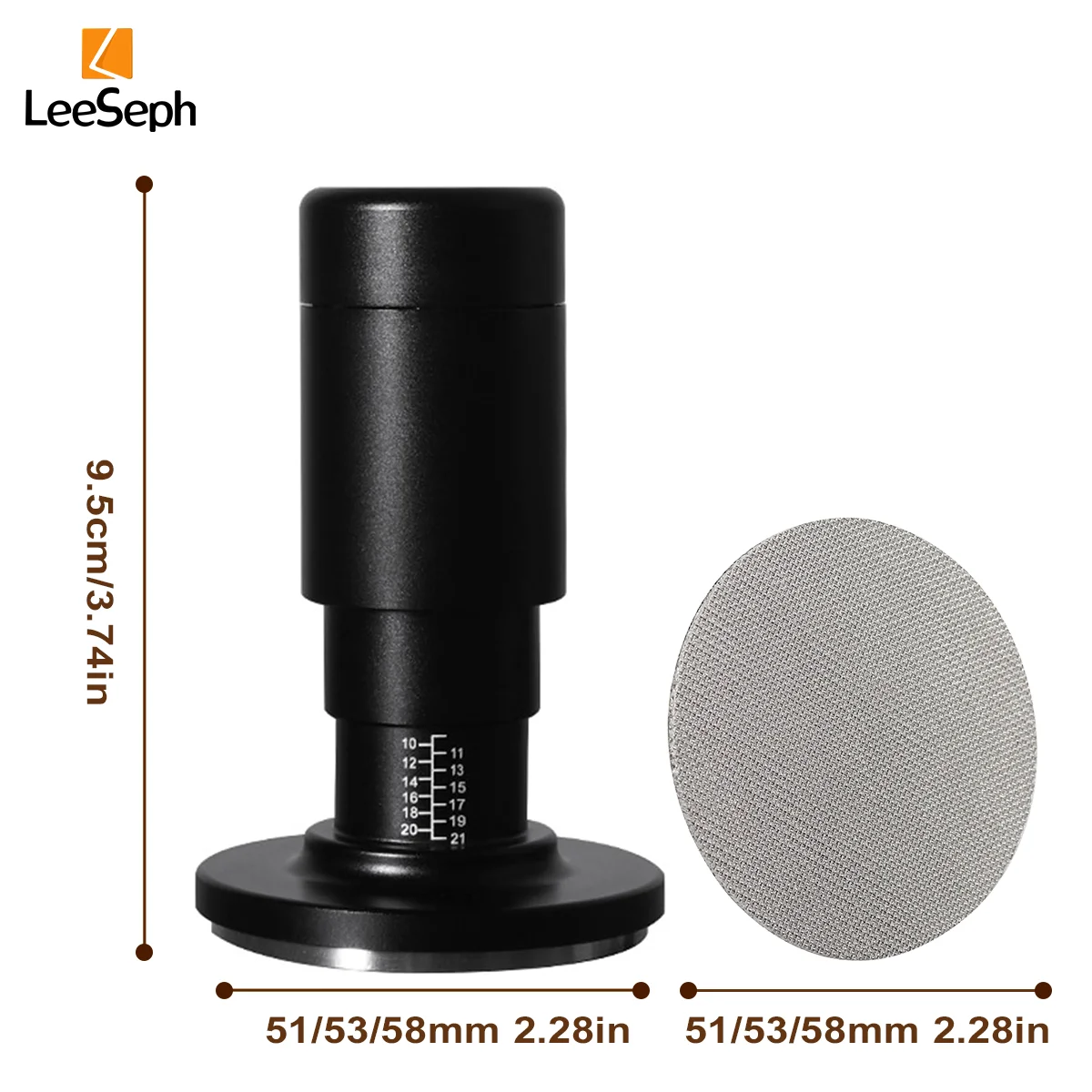 Leeseph 2 In 1 Espresso Tamper and Stainless Steel Espresso Puck Screen Set, Tamper with Spiral Base, Barista Espresso Accessory