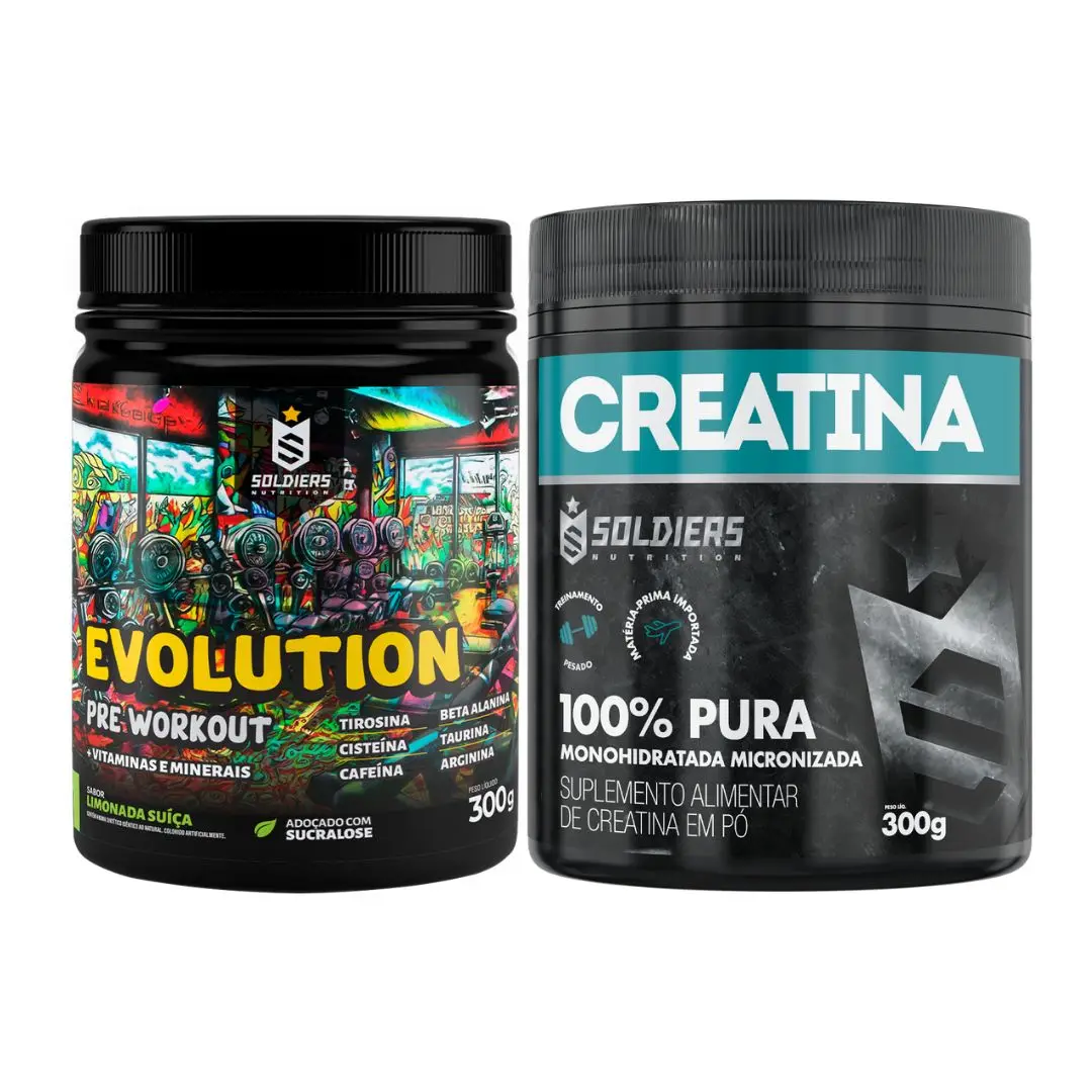 Kit: Creatine Monohydrate Pot 300g Pure 100% + Pre Workout Evolution 300g - Soldiers Nutrition