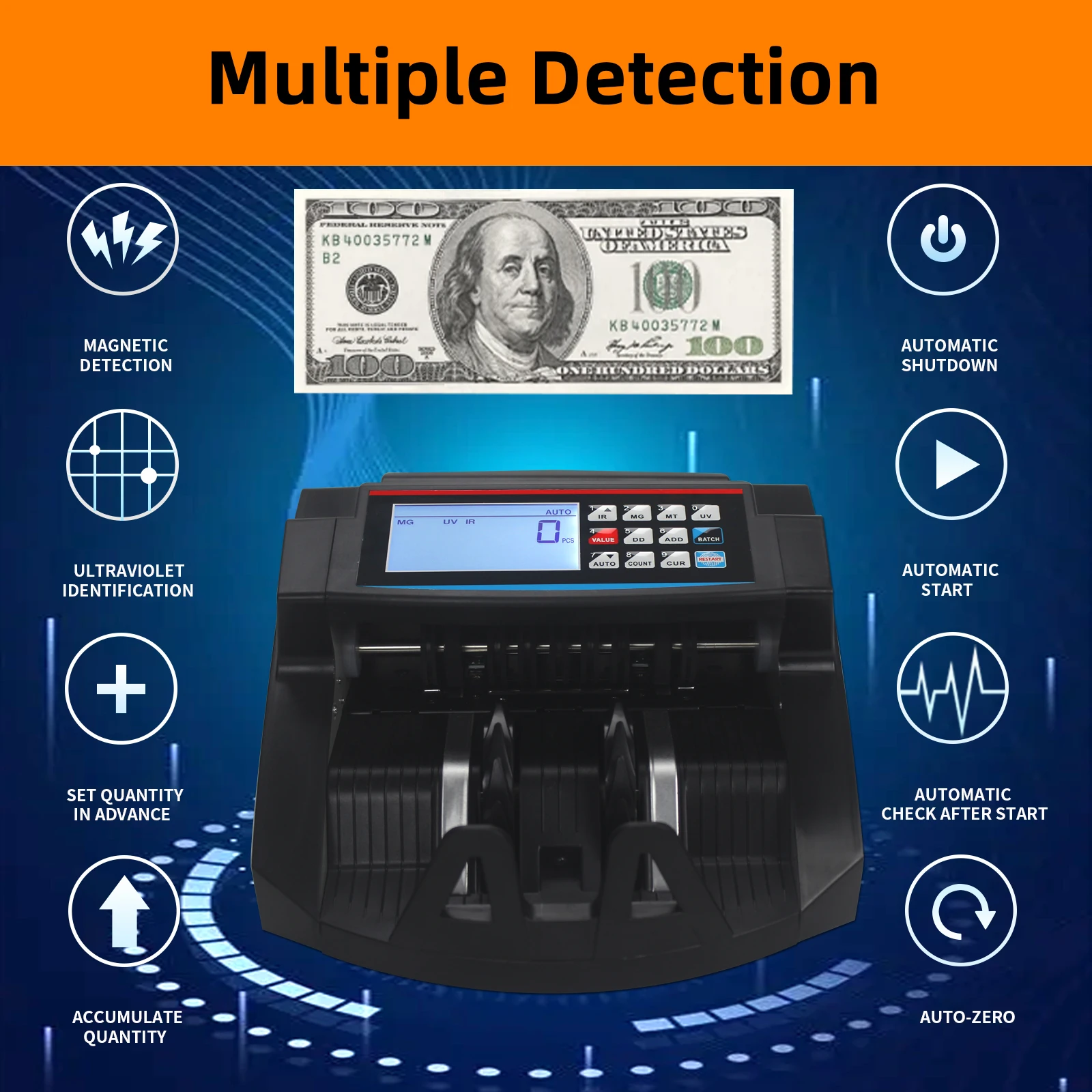 2100D Money Counting Machine Multi-currency Bank Cash Bill Counter Detector with Calculator