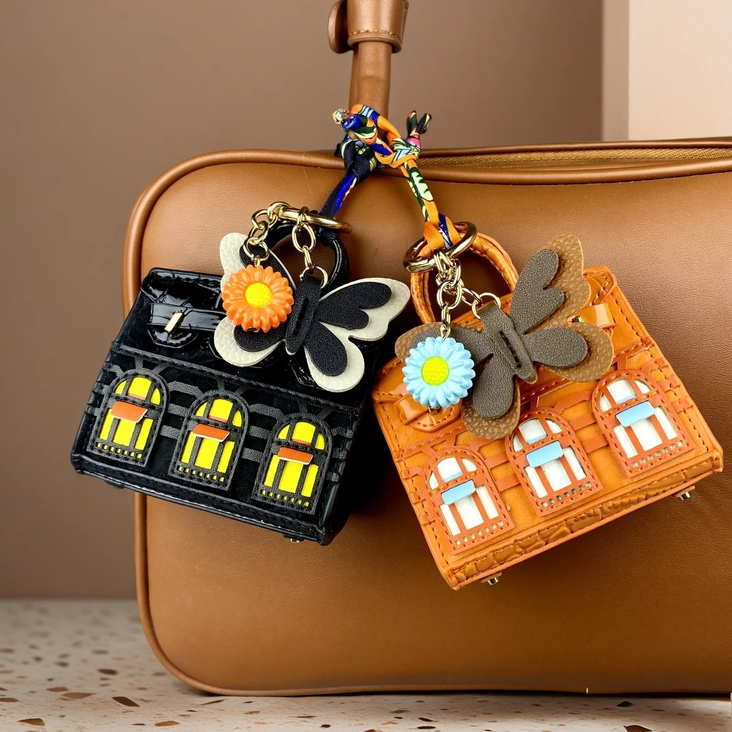 10 Colors Cute House-Shaped PU Velvet Leather Mini Earphone Bag Coin Purse Keychain Bag Charm-Mini Bag For Bag Decoration