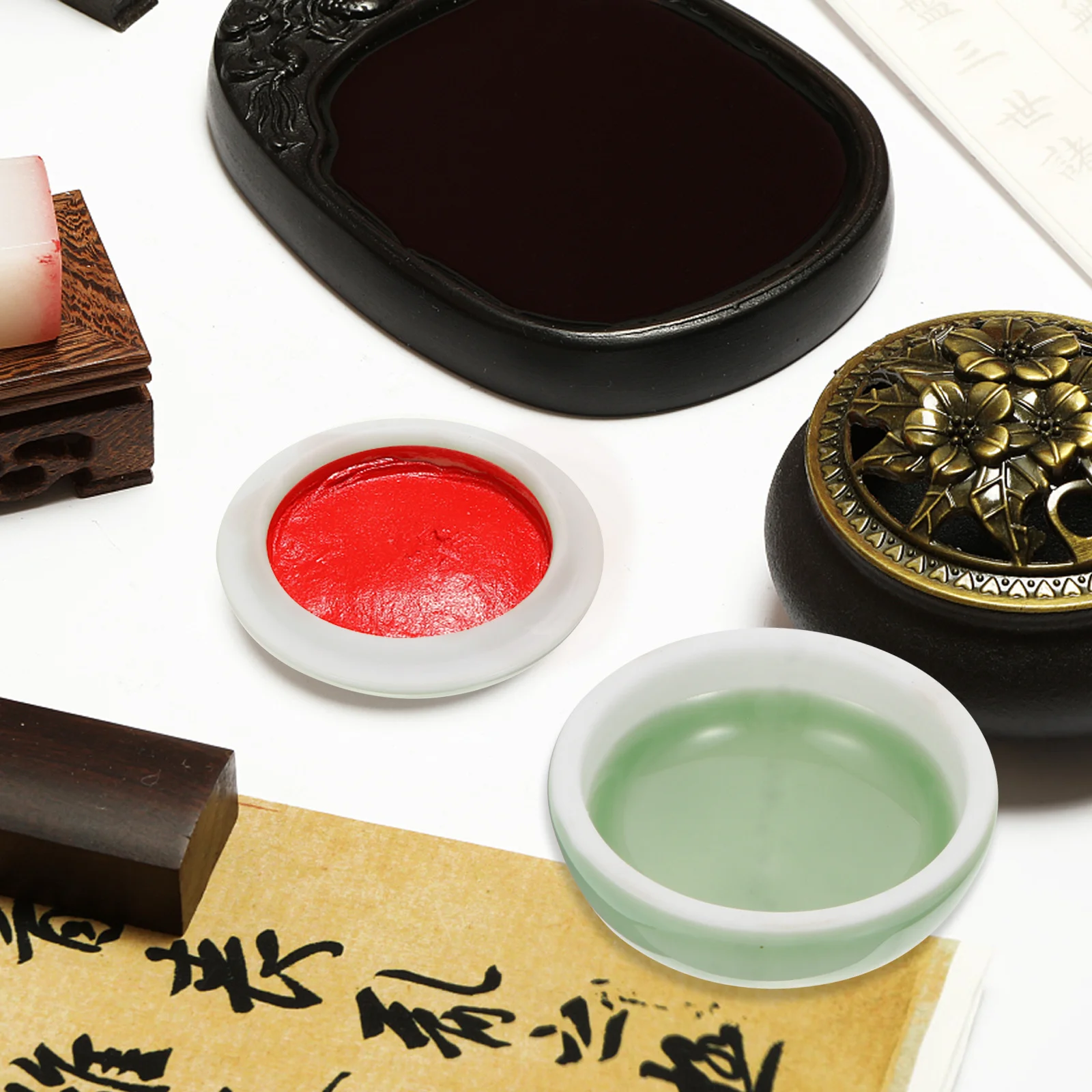 

Ceramic Inkpad Box Inkpad Container Inkpad Storage Box Porcelain Paste Container Calligraphy Accessory