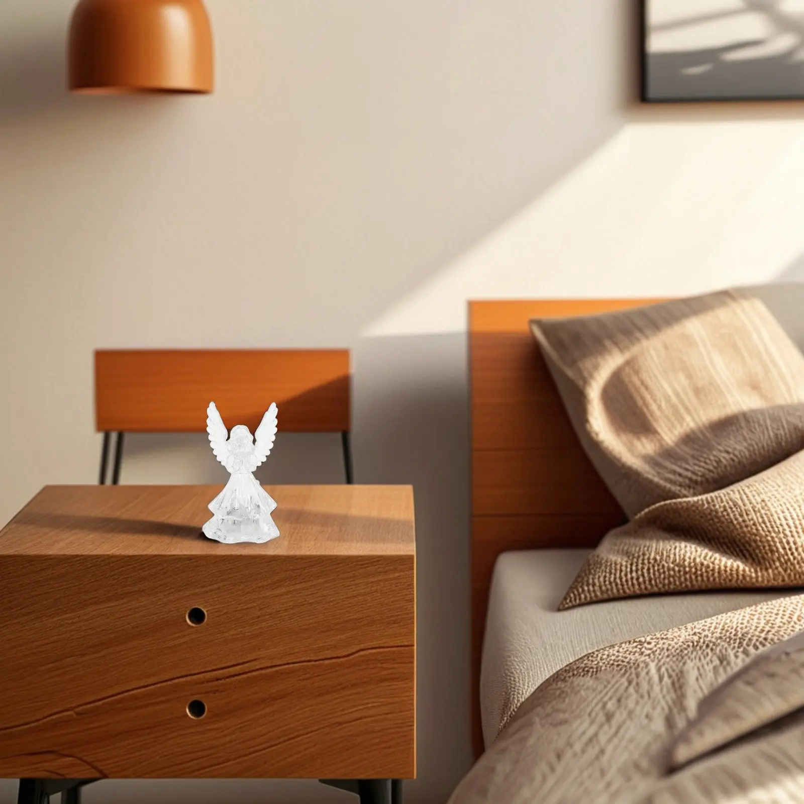 Colorful Crystal Angel Shape Night Light Bedside Table Lamp Glow Bedroom Cute Nightlight Decorative Room Ornament