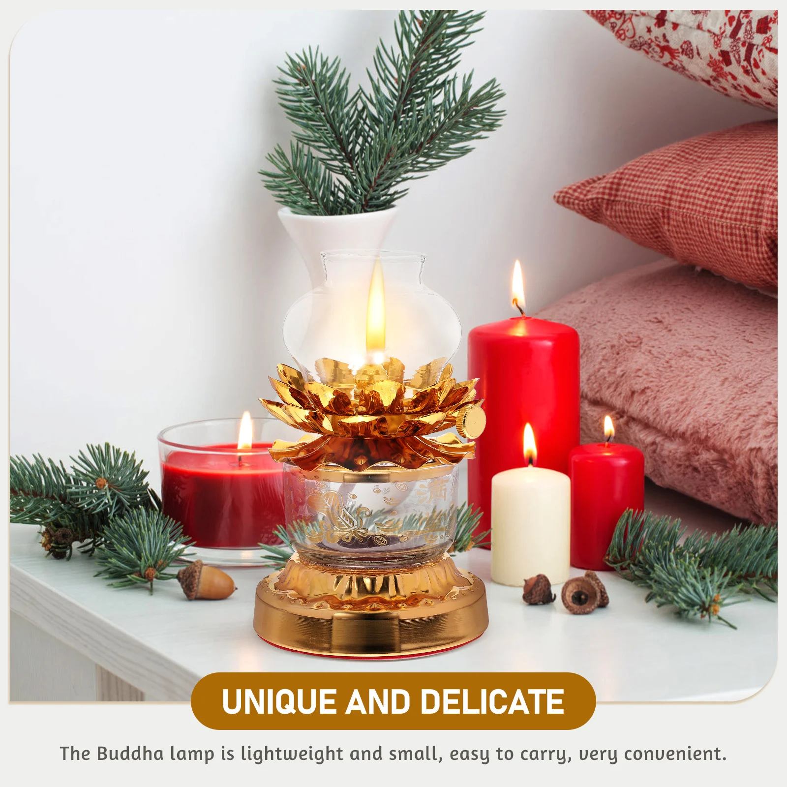 

Compact Metal Buddha Oil Light Windproof Dimming Lamp for Indoor Use Temple Decoration Blessing Lamp Adornment Adjustable Flame