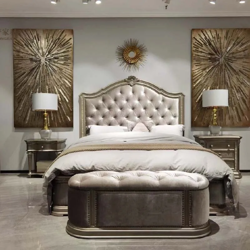 

Carved Unique Double Bed Storage Modern French Style Wood Luxury Twin Bed Comferter Modern Letto Matrimoniale Bedroom Furniture