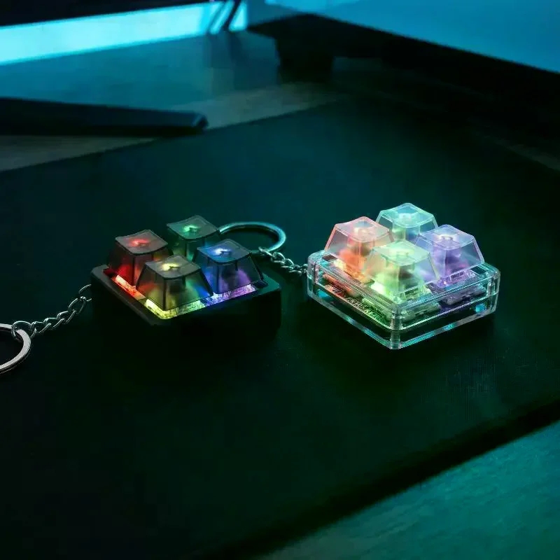4-Button Fingertip Keyboard Keychain Keyboard Fidget Toy With Lights For Stress Relief Decompression Accessories