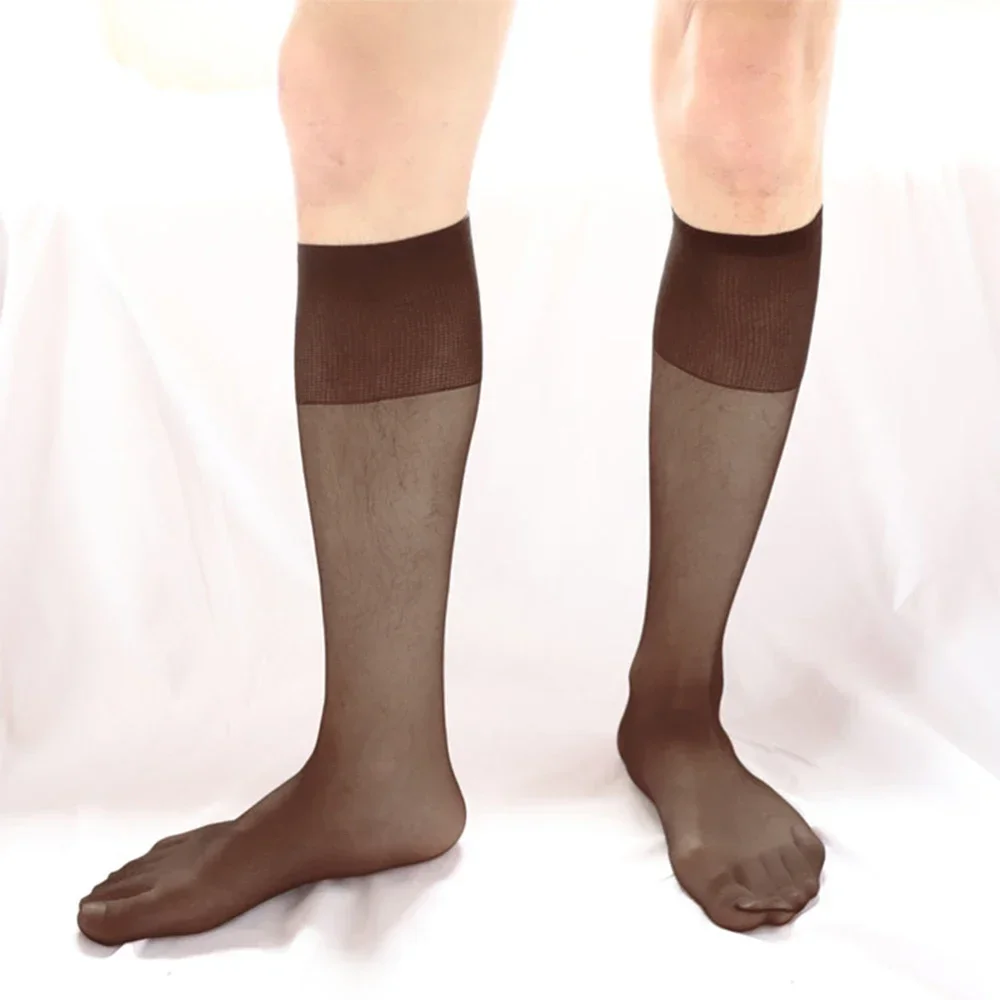 1 Pair Men\'s Business Dress Tube Socks Stocking Summer Invisible Sock Formal Solid Traceless Sheer See-Through Stockings