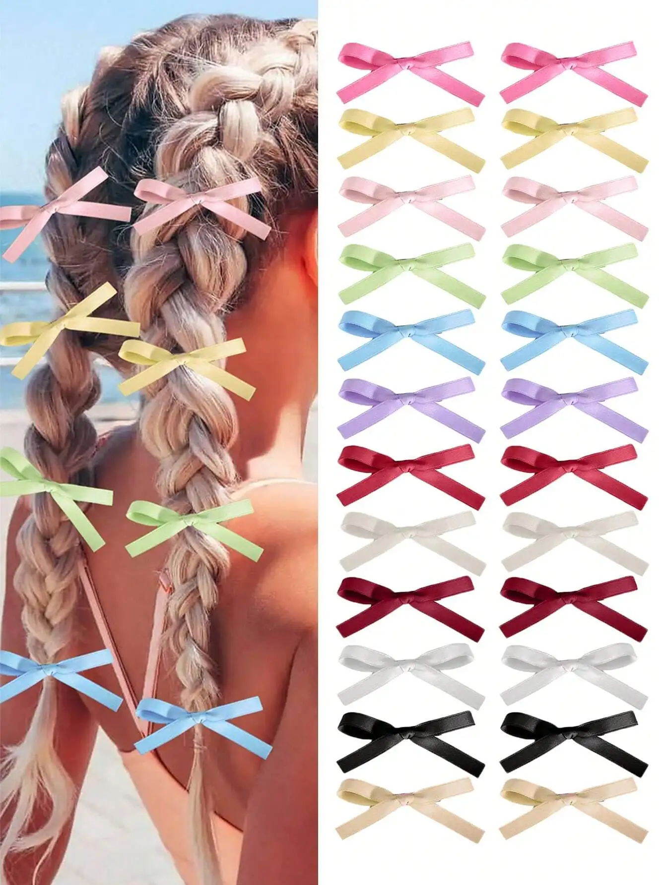 

24pcs Women's Fashionable Cute Multi-Color Ribbon Bow Hair Clips, Ballet Style Hairpins, Head Decoration Accessories, Fairy Headwear, Y2K Hair Tie & Alligator Clips, Suitable For Daily Use, Cute Valentine's Day Claw Clips Hair Claws Hair Barrettes, School