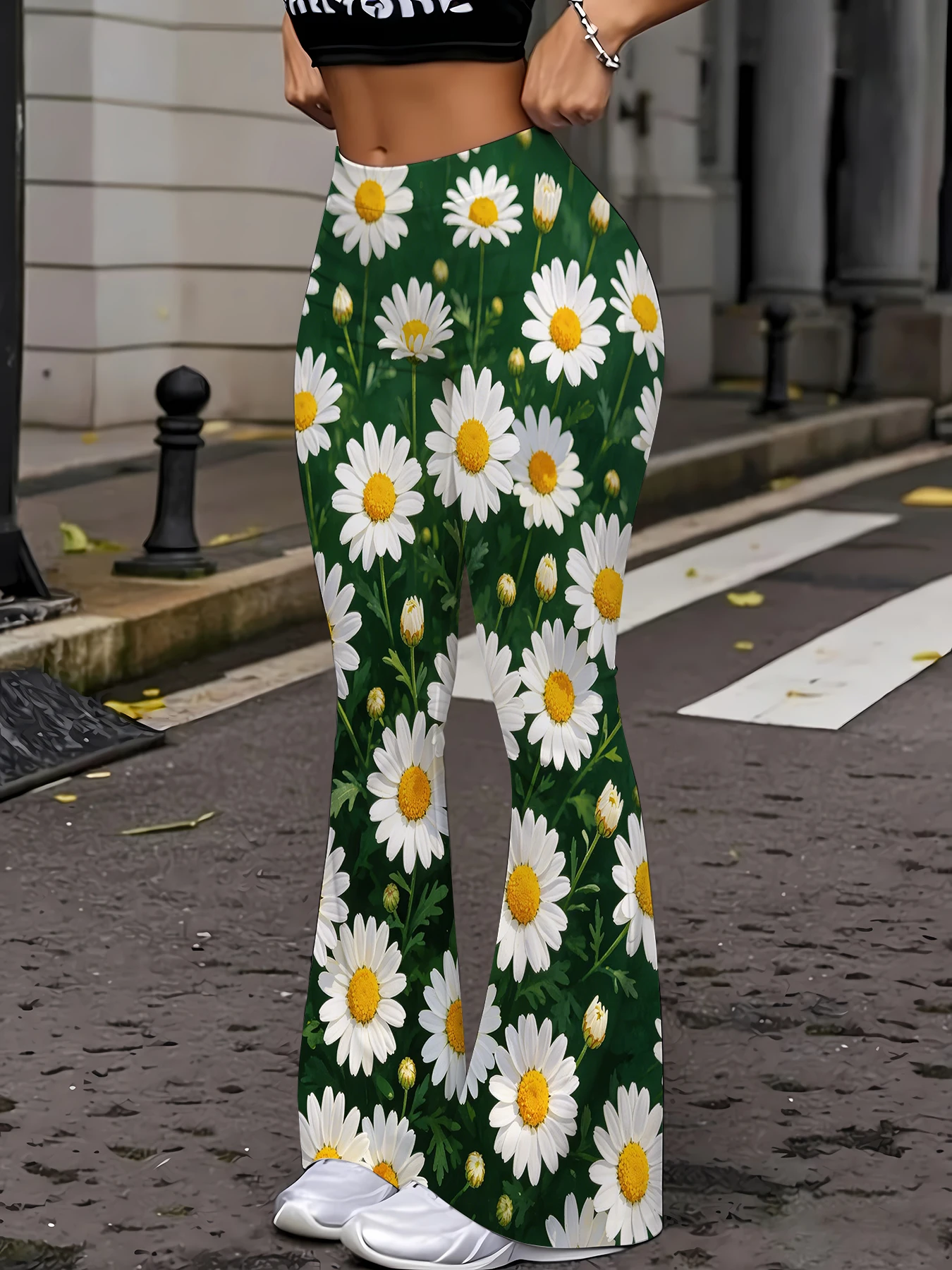 

Daisy Floral Print Flare Pants Women High Waist Boho Casual Vintage Bell Bottom Streetwear Trousers