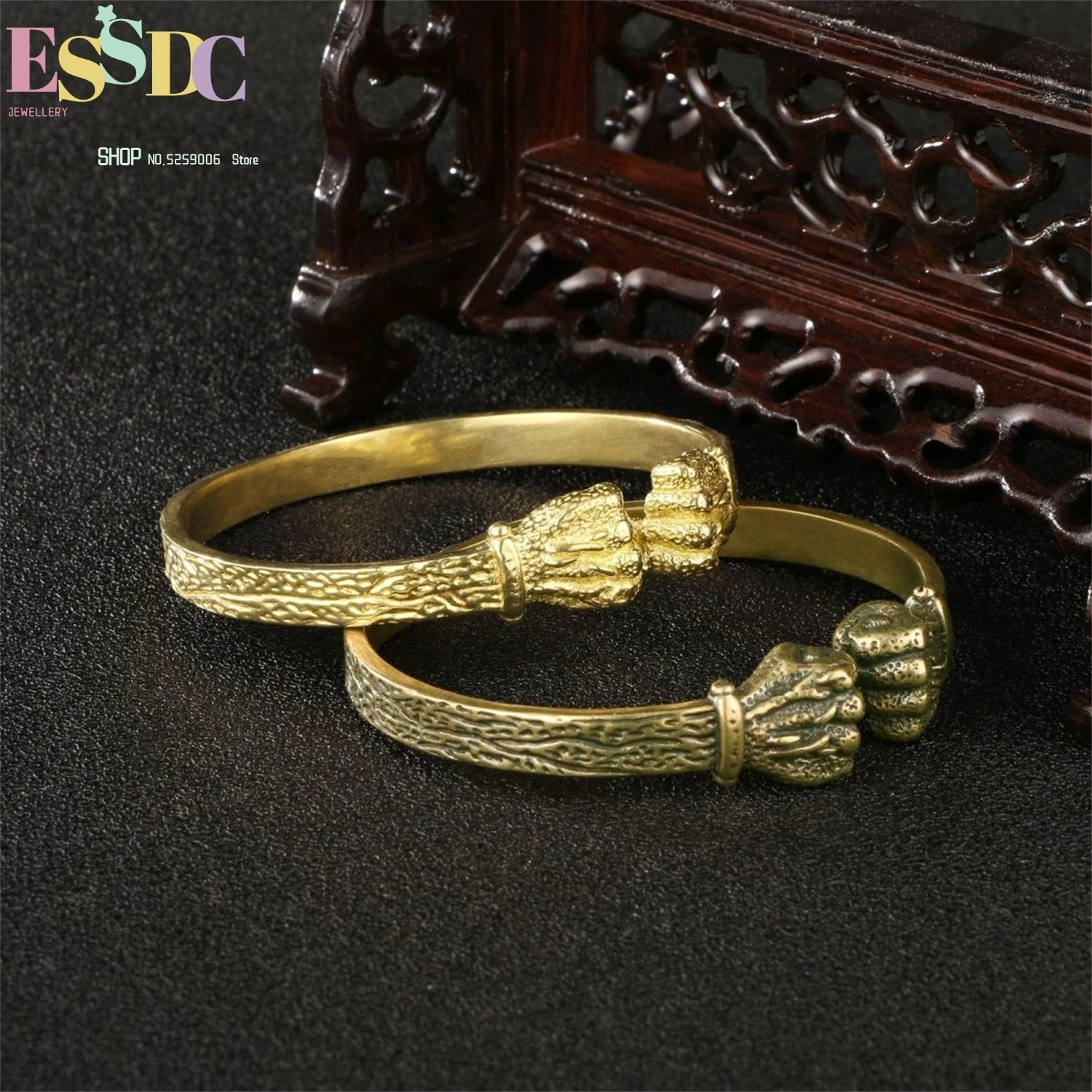 Buddha Hand Leaf Brass Bangle Modern Chinese Style Open Antique Vintage Craft Boho Bracelet Gift For Women Jewelry