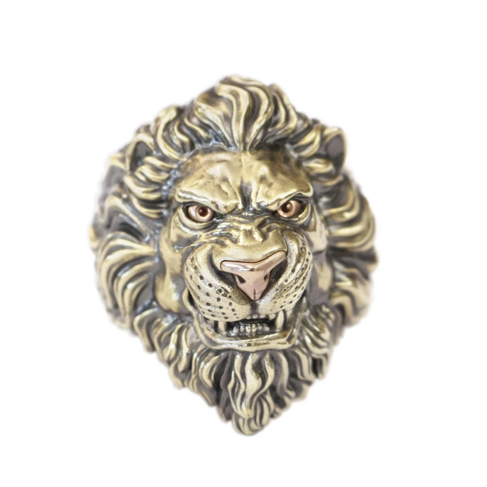 

Brass Angry Lion Copper Eyes and Nose Ring Adjustable Biker Rock Ring BR428 US Size 8~15