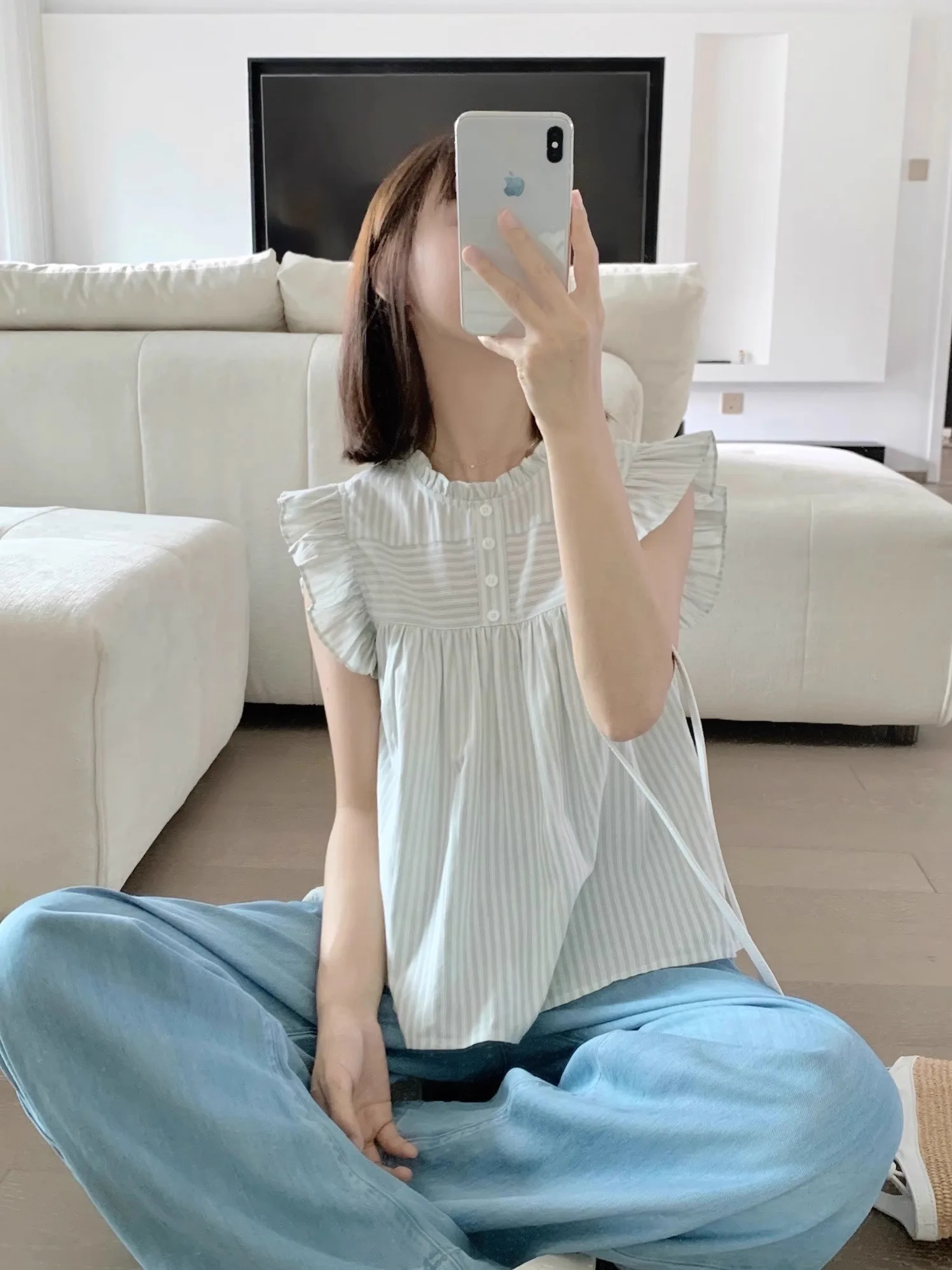 

Fretaro женский летний топ Cool Bean Ean Ean в полоску, маленький Flng Sve с воротником-стойкой, повседневный топ из смеси хлопка