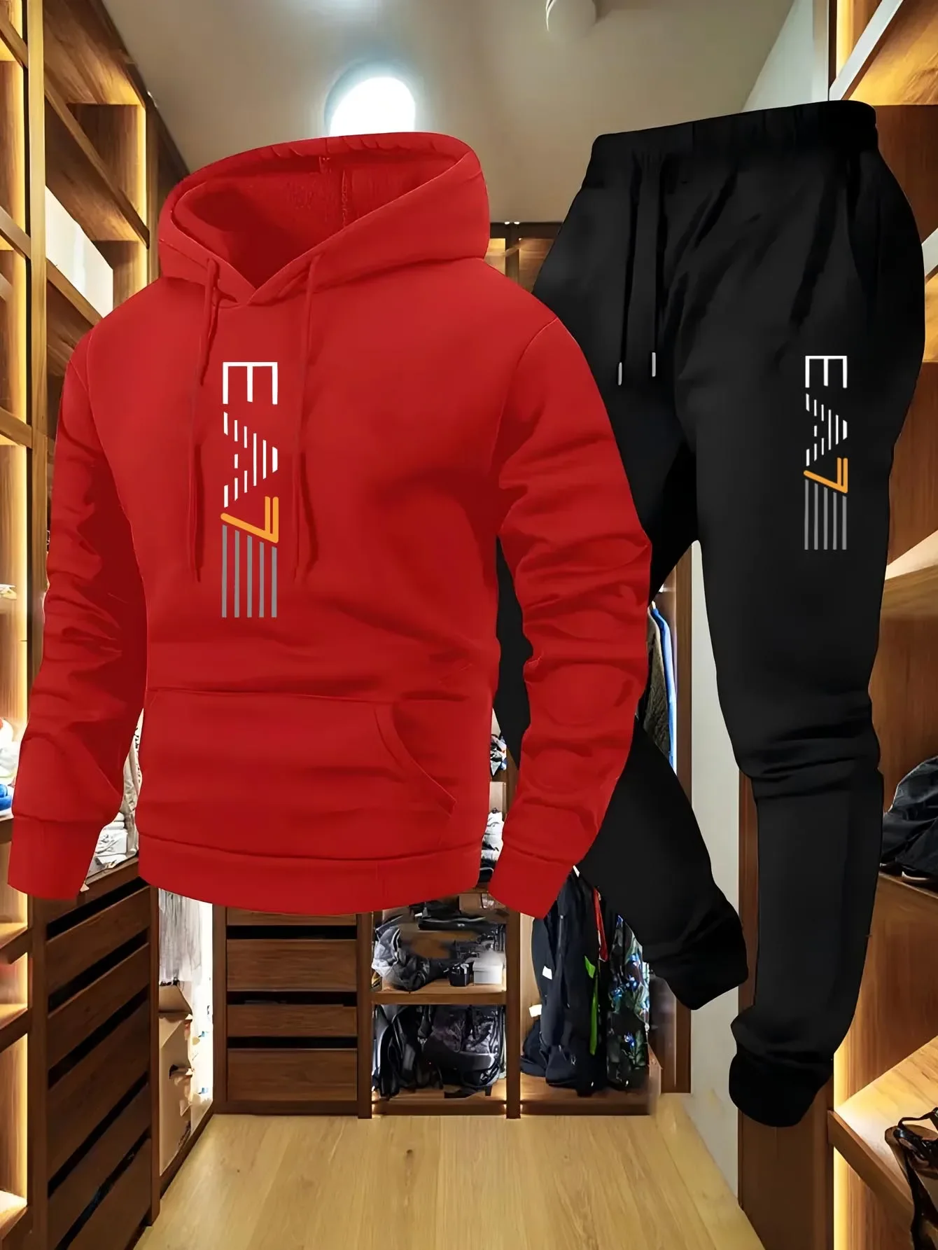 Minimalist Solid Hoodie Tracksuit Stylish Front Print Elastic Cuff Joggers Comfort Knit All Occasion Daily Sportswear view 2
