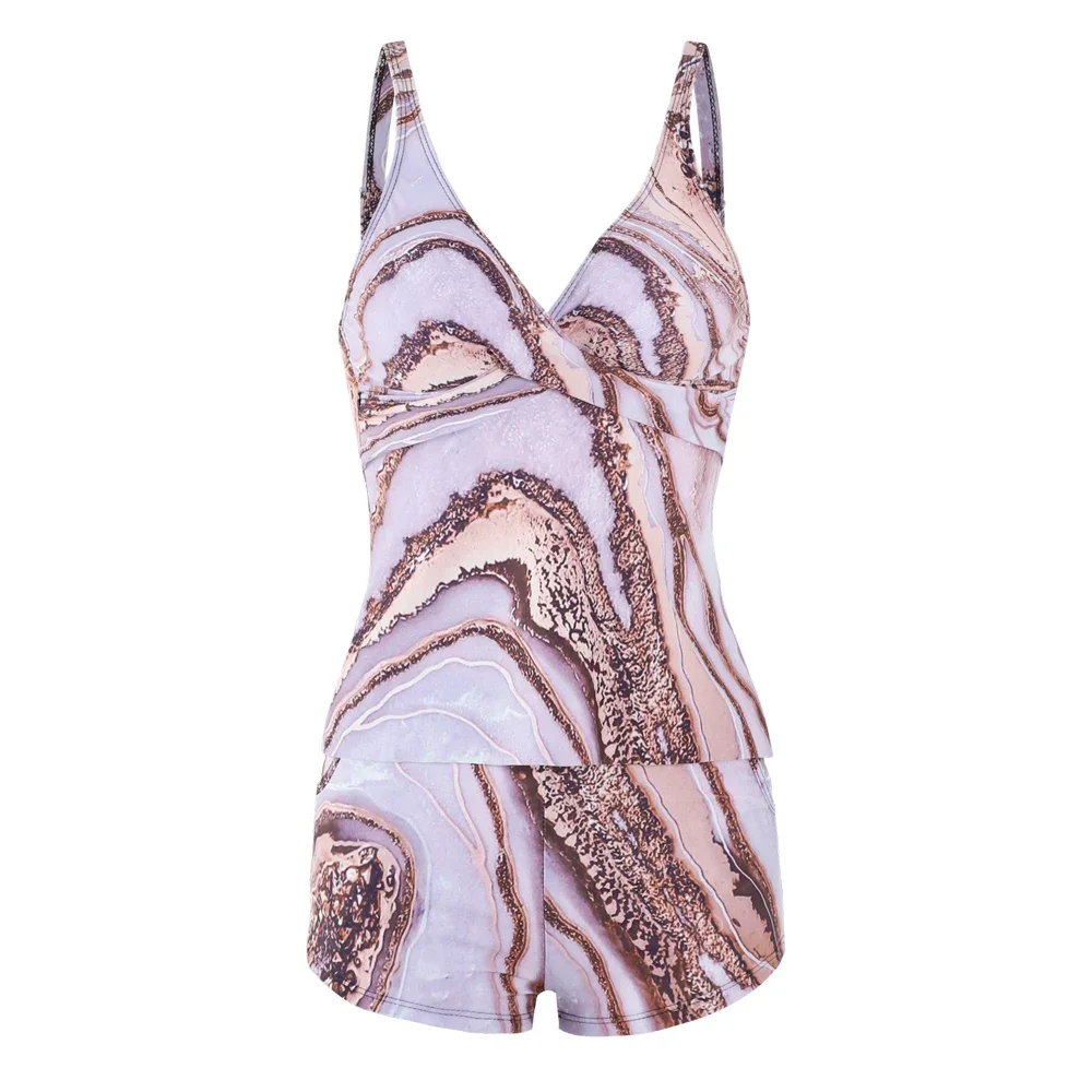 Damen Sexy Trägerloser Bikini Neckholder Tankini Flats Bademode Zweiteiler Beach Resort Einzigartiger Print Bademode S-6XL