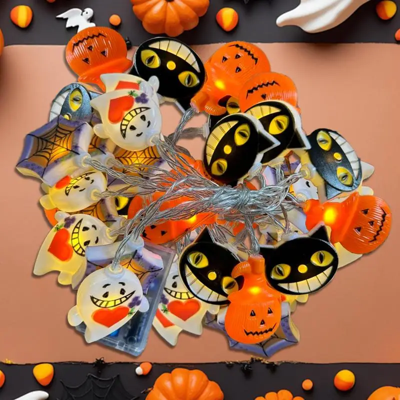 1 pz Halloween 10/20/40 LED luci a stringa alimentate a batteria con gatto fantasma zucca ragnatela forma interna per decorazioni per feste