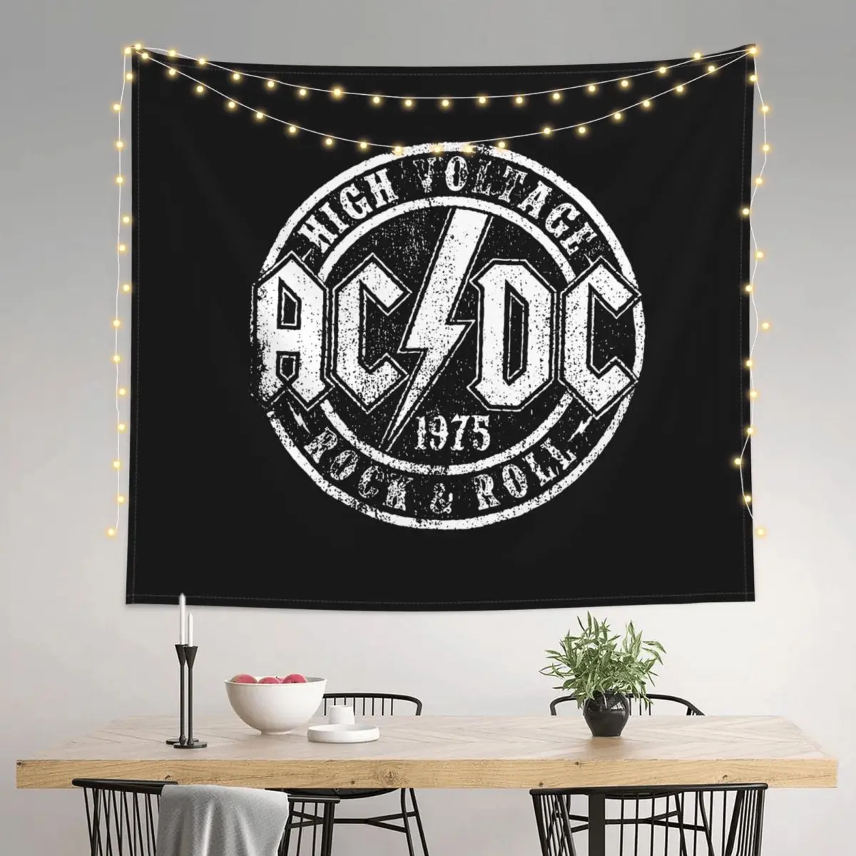 Vintage AC DC Tapestry Wall Hanging Print Polyester Tapestry Music Bohemian Blanket Room Home Decor 95x73cm