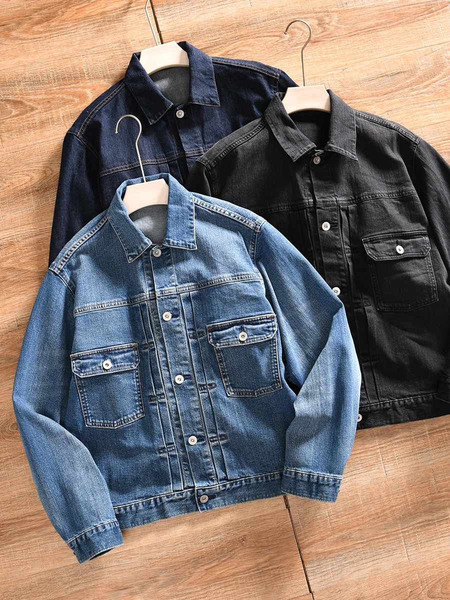 Amekaji High Quality Autumn and Winter Style Men's Denim Jacket Couple's Lapel Retro Washed Workwear Coat Trendy