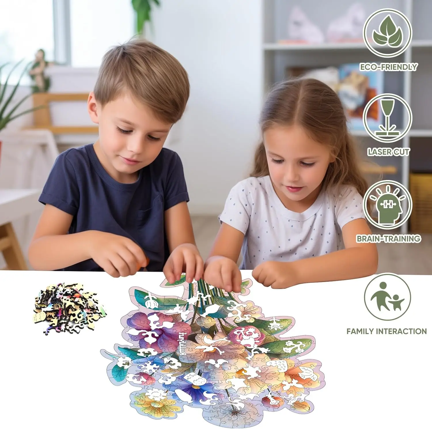 Colorful Flower Bouquet 500 Pieces Wooden Jigsaw Puzzles for Adults Unique Irregular Shape Fun Challenging Puzzles for Kids and