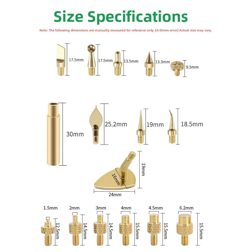 Brass Wood Burning Tips Set For Pyrography Soldering Iron Hot Stamping Heads Artistry Detail Carving Craft Tool Accessories