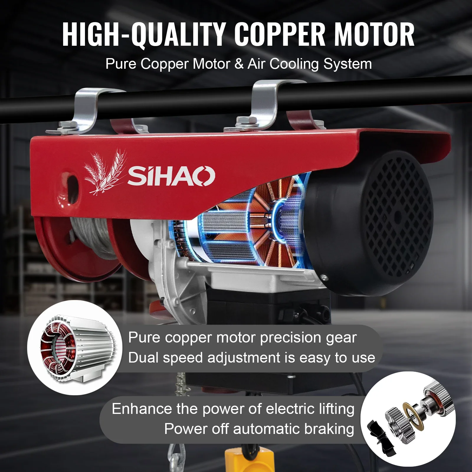 Elektrische Winde | SIHAO Elektrischer Hebekran mit Kabelloser/Kabelgebundener Steuerung 440LBS-2200LBS Tragbarer Elektrischer Hebekran Seilzugwinde für Boot Auto Garage Aufzug – Detail 6