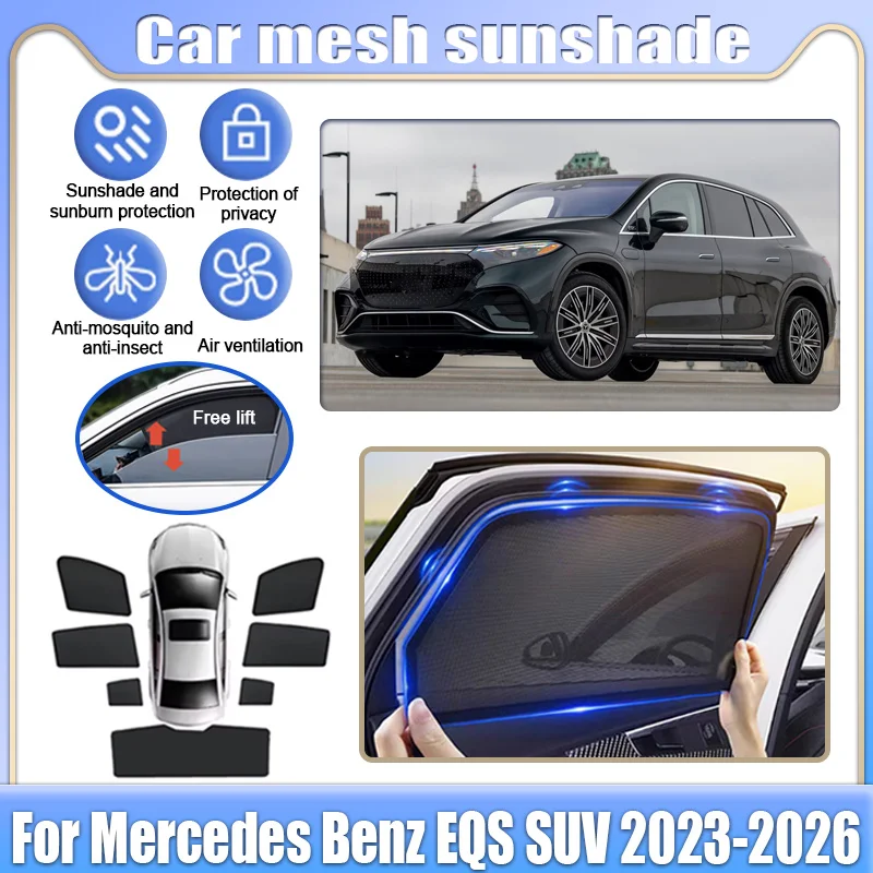 

Car Mesh Shades For Mercedes Benz EQS SUV X296 2023-2026 Window Sunshades Sunscreen Sun Visors Privacy Curtain Auto Accessories