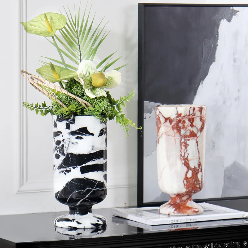 

Creative Simplicity Art Vase Light Luxury Style Home Decoration Living Room Table Vase Marble Material Pattern Decorative Vase