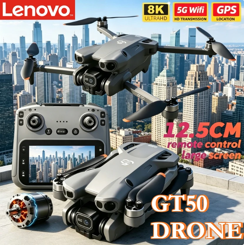 

Дрон Lenovo GT50 с 4,3-дюймовым экраном, пультом управления, 8K EIS, GPS, складной квадрокоптер, легкий, для начинающих, для взрослых, для путешествий