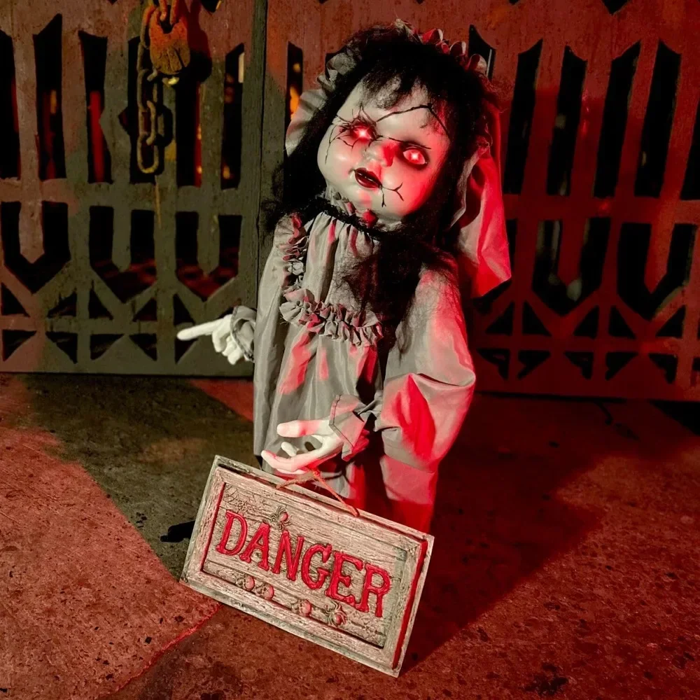 Animatronic Haunted Child Groundbreaker with Touch Activated Lights and Sound, Scary Battery Outdoor Halloween Decoration