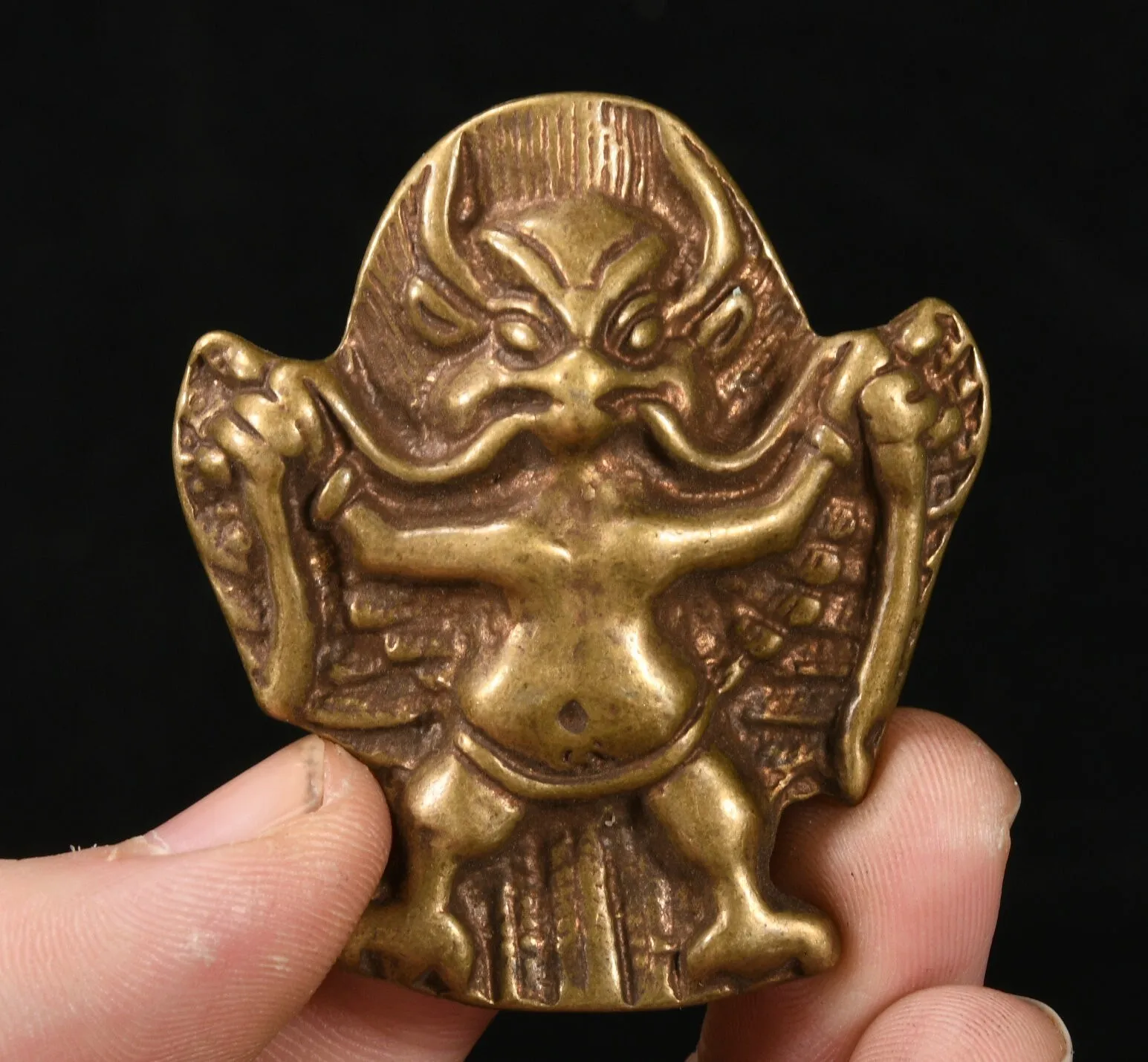 

1.9 inch Old Xizang Bronze Redpoll Wing Hawk Bird Eagle Buddha Amulet Pendant -
