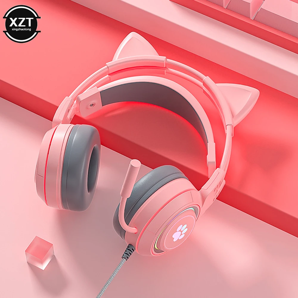 Casque de jeu Cat Ear pour PC, ordinateur, ensembles de sauna de jeu avec microphone, bruit Cancell, filaire, prise USB 3.5mm, PS4, Xbox One