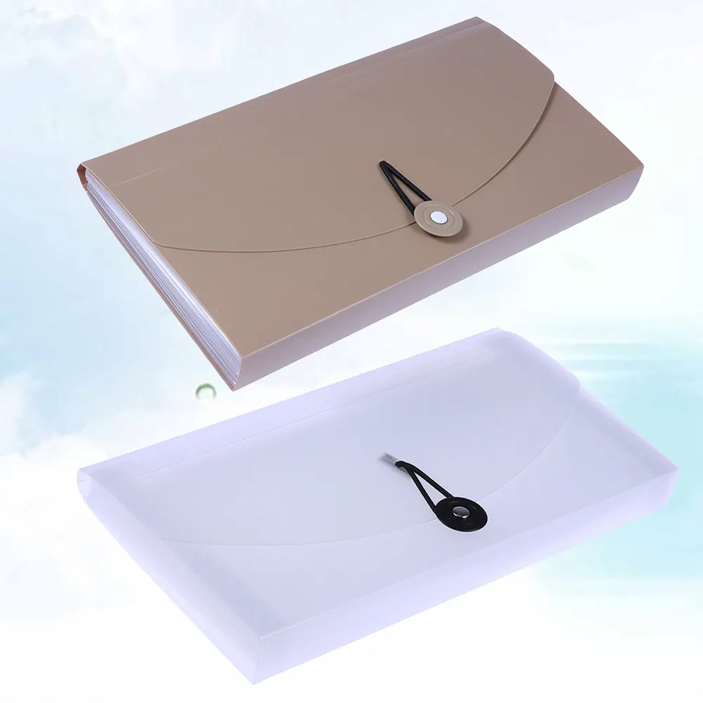 

2Pcs Expanding File Folder Organizer Eco-Friendly Waterproof Daily Office Work Study Gift Translucent Khaki