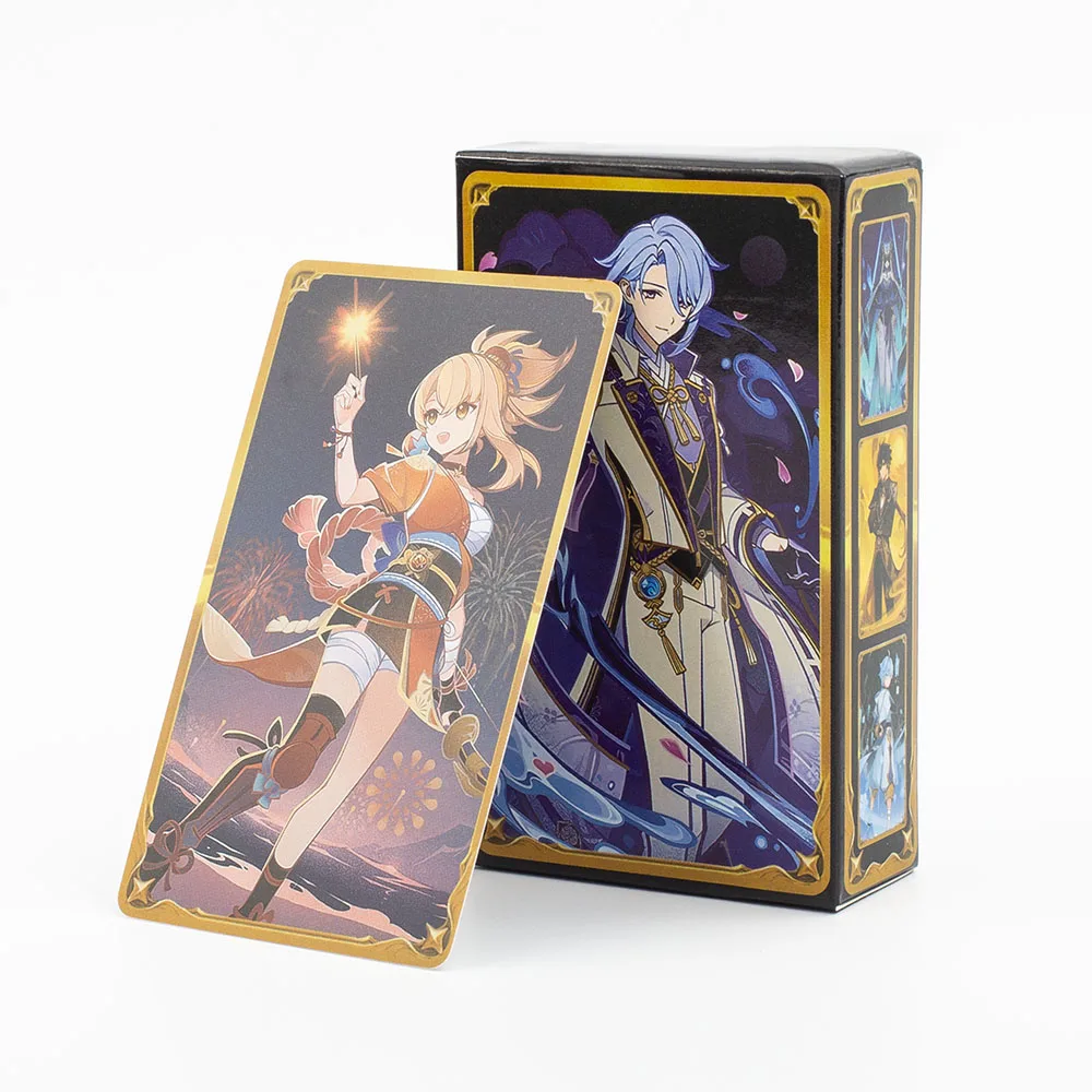 65PCS Genius Invokation TCG Set Cards Cartoon Diluc Klee Ganyu Collei Keqing Mona Noelle Character Cards Seven Summoned Saints