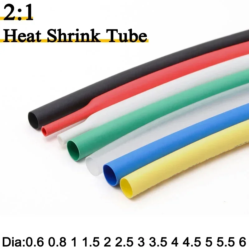 10 Meters Dia 0.6 0.8mm 1mm 2mm 3mm 4mm 5mm 6mm Heat Shrink Tube 2:1 Shrink Ratio Polyolefin Insulated Cable Sleeve Mul