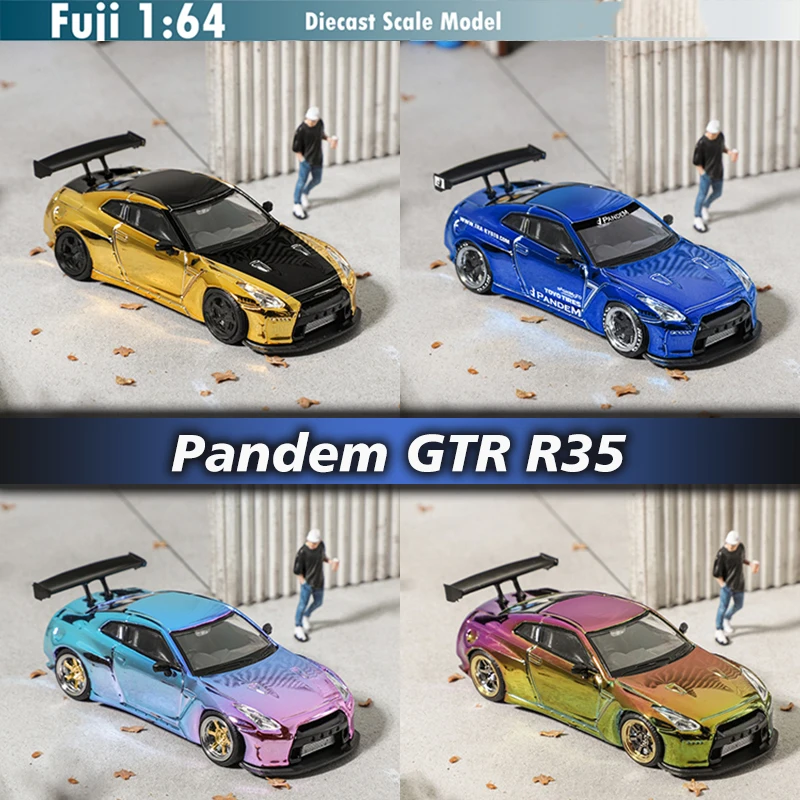 

FUJI In Stock 1:64 Pandem GTR R35 Chrome Diecast Diorama Car Model Collection Miniature Toys