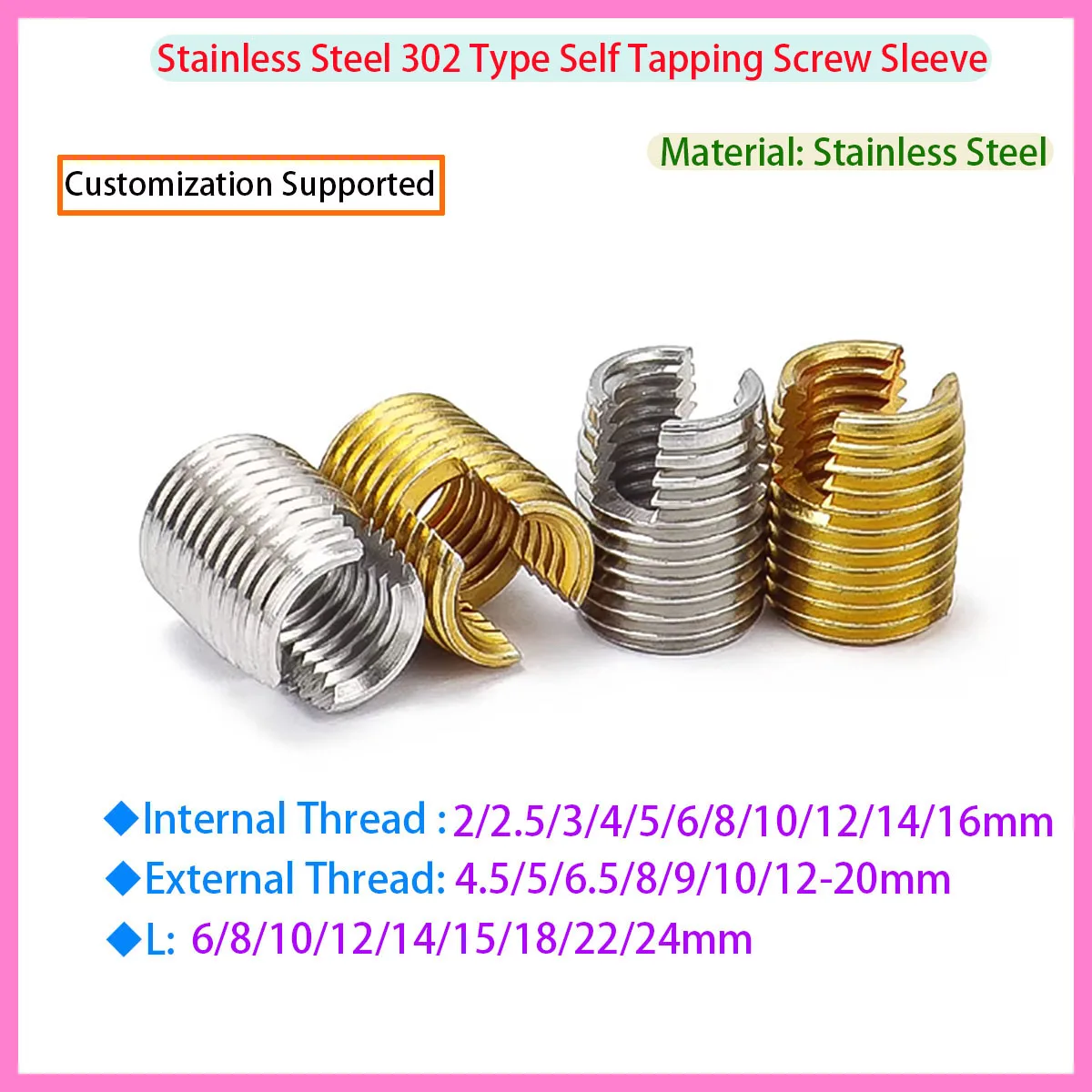 

Galvanized/stainless Steel Thread Repair Insert Slotted Self Tapping Screw Socket Nut M2 M2.5 M3 M4 M5 M6 M8~M16