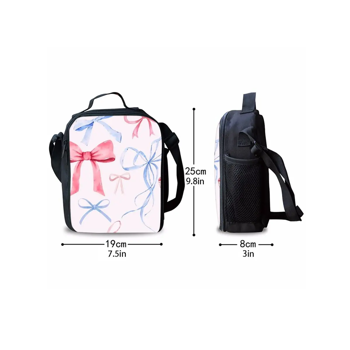 Bow Print Shoulder Strap Insulated Lunch Bags 2D Cartoon Boy/Girls Picnic Food Preservation Lunch Box Bag Thermal