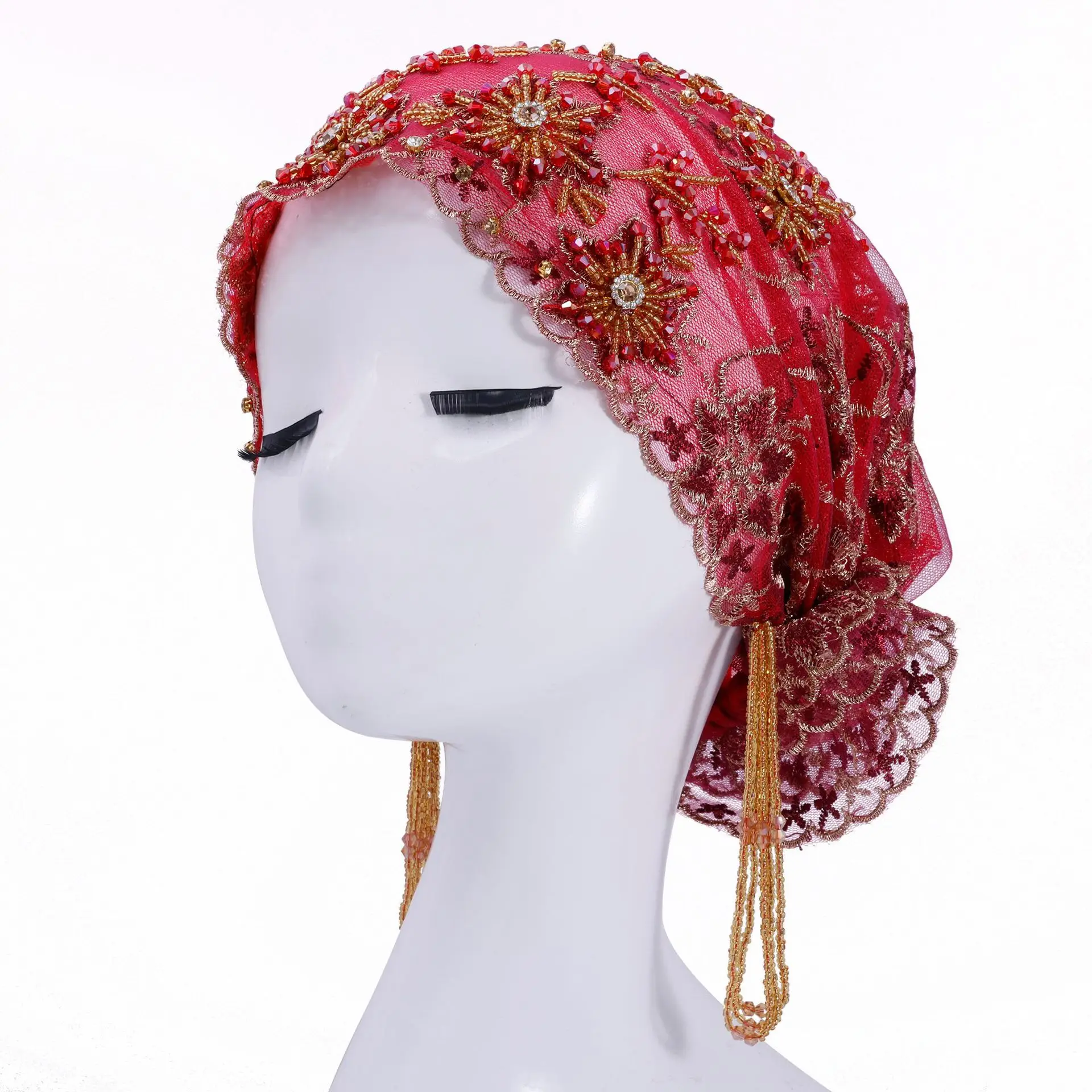 Di lusso Nappa Che Borda Ricamo Underscarf Musulmano Hijab Donne Fiore di Pizzo Turbante Cofano Cappello Interno Islam Berretti Perdita di Capelli Wrap