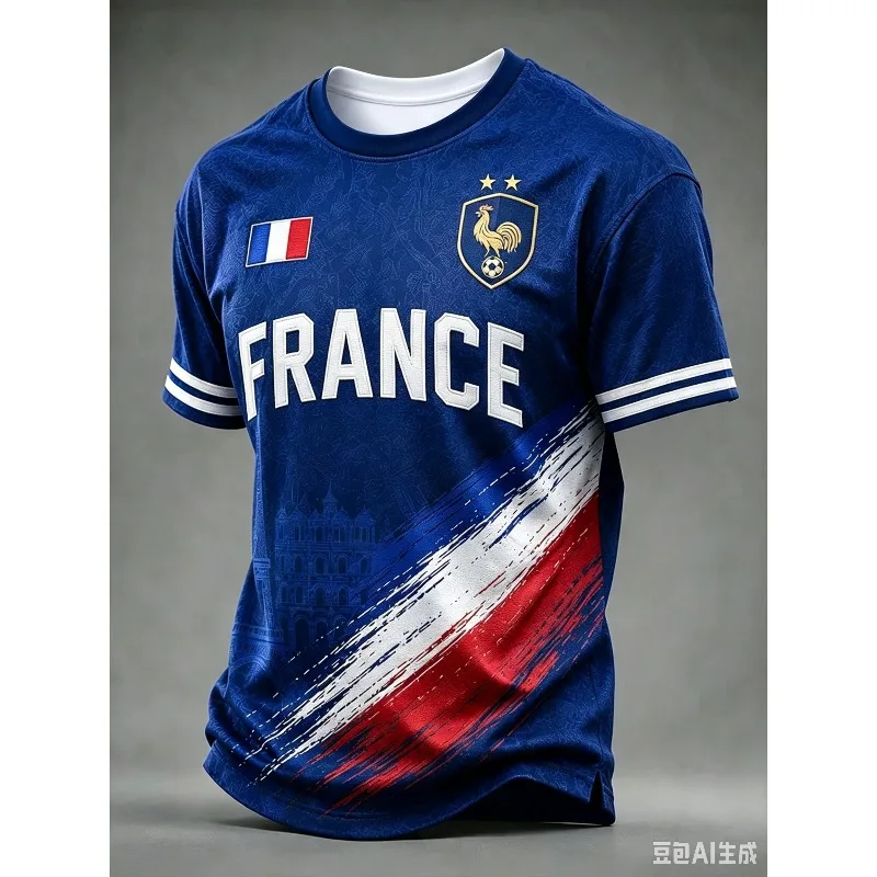 adorned with Gallic rooster badge, featuring 3D printed breathable & quick-dry fabric, ideal for competitive matches