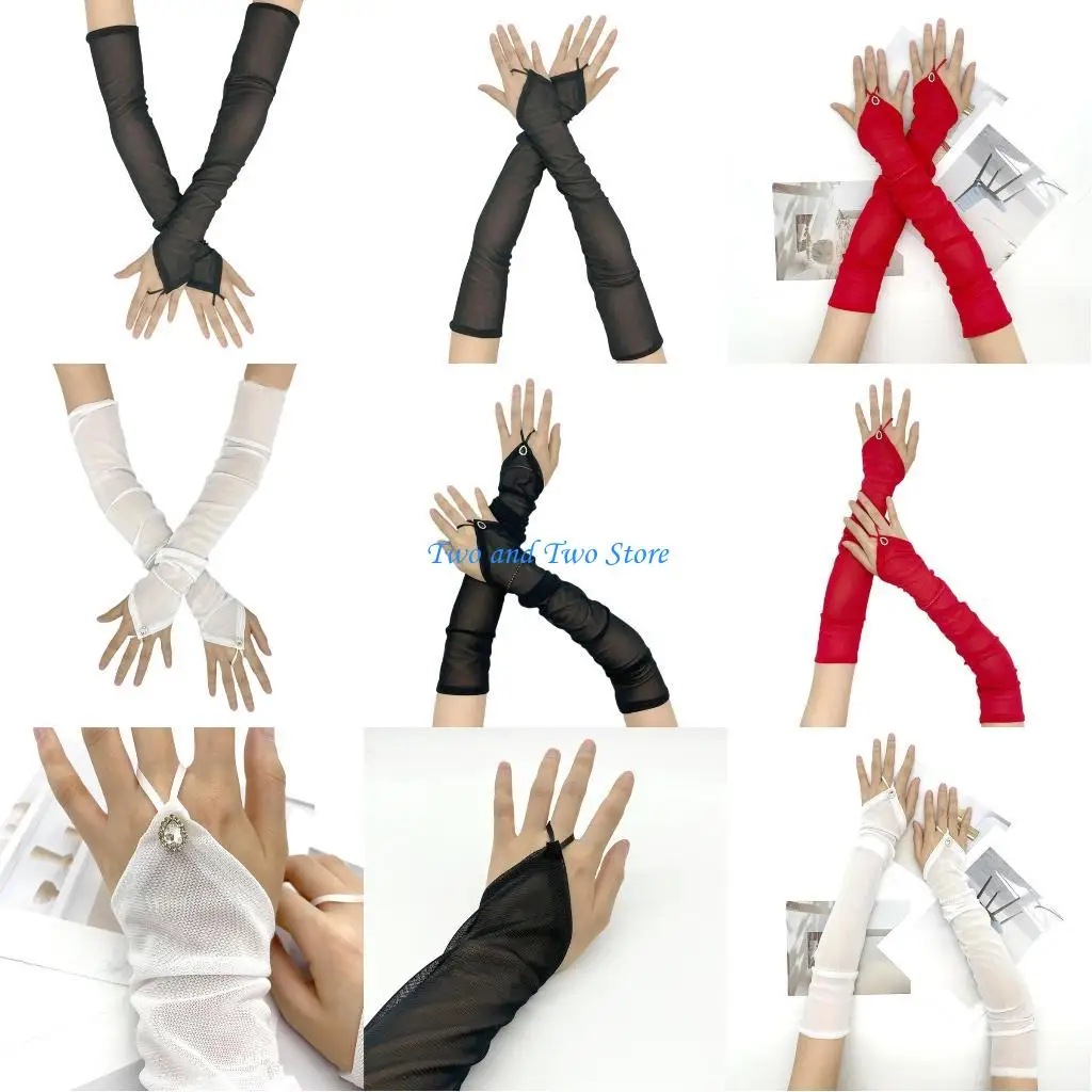 HX6F خمر قفازات شبكية طويلة بدون أصابع للنساء مساء حفلة أكمام أذرع تبريد زي الذراع ملحق لحفلات الزفاف وحفلات الشاي #1