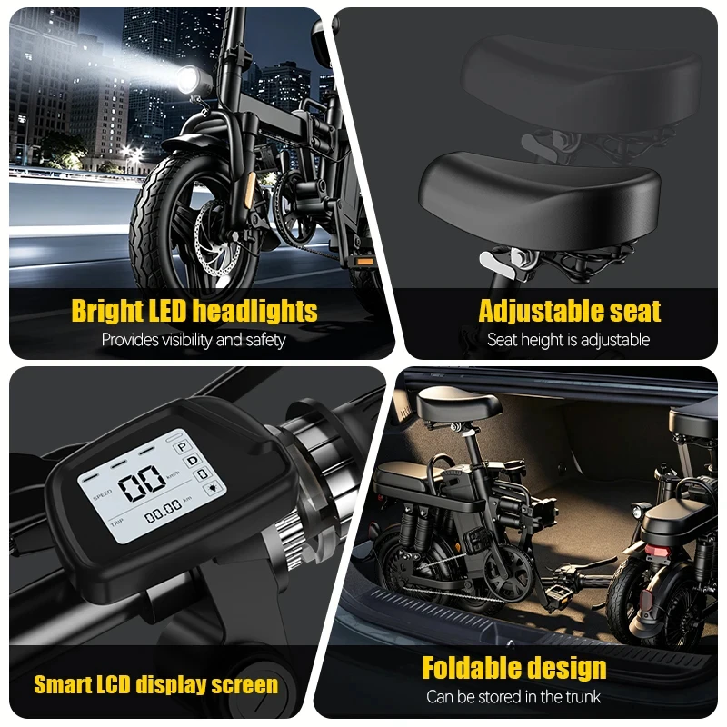 SOCILING 14 Inch Folding Electric Bike for Adults 500W Motor Removable 48V Lithium Battery 8 Shock Absorbers Dual Disc Brake City Commuter E-Bike with LED Headlight image 5