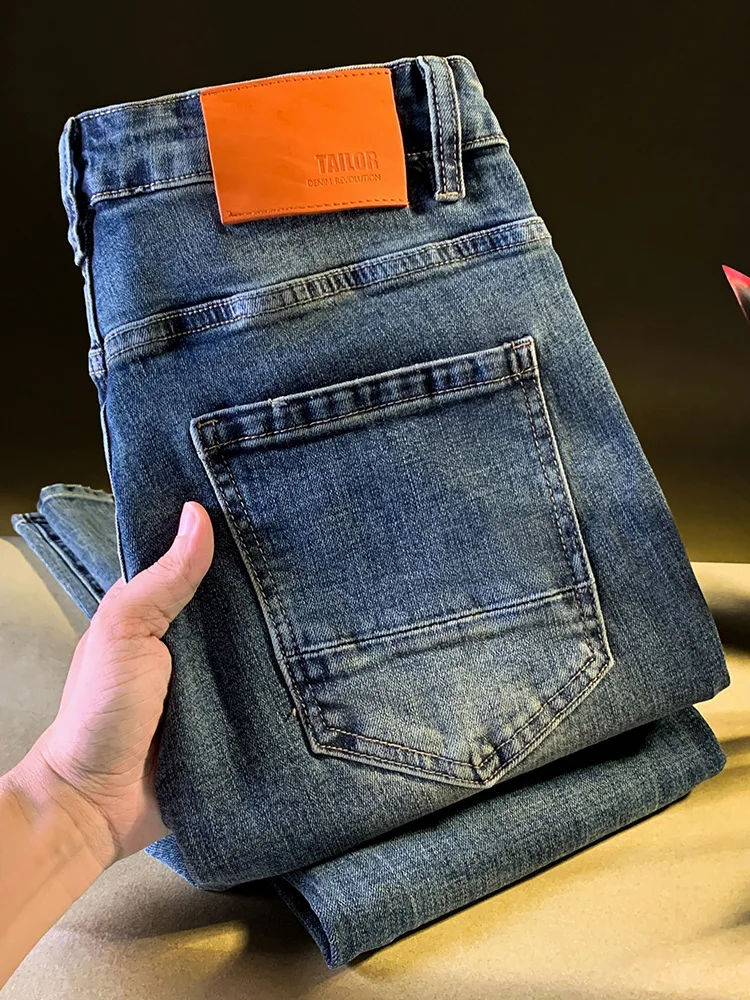 جينز ريترو مغسول للرجال لخريف 2025 اتجاه جديد بقصة ضيقة صغيرة مستقيمة القدم غير رسمية متعددة الاستخدامات سراويل رجالية راقية #2