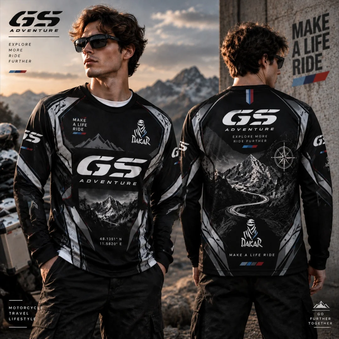 GS Adventure Motorcycle Long Sleeve T-shirt Men Dakar Rally Mountain Print Motorbike Riding Tee Casual Biker Shirt Kids Tshirt