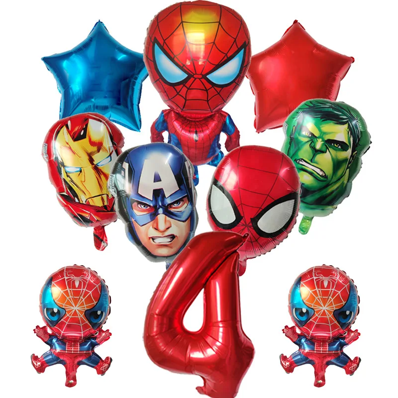 10pcs Avengers Alliance SpiderMan Hulk Aluminum Foil Balloon Boy Children\'s Birthday Party Decoration Iron Man Hero Ball