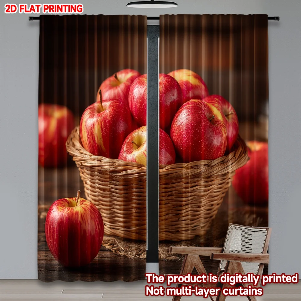 2D الطباعة المسطحة 2 قطعة سلة الستائر من التفاح الطازج الرقمية المطبوعة البوليستر الستائر الأسرة حزب الديكور مثالية للباب