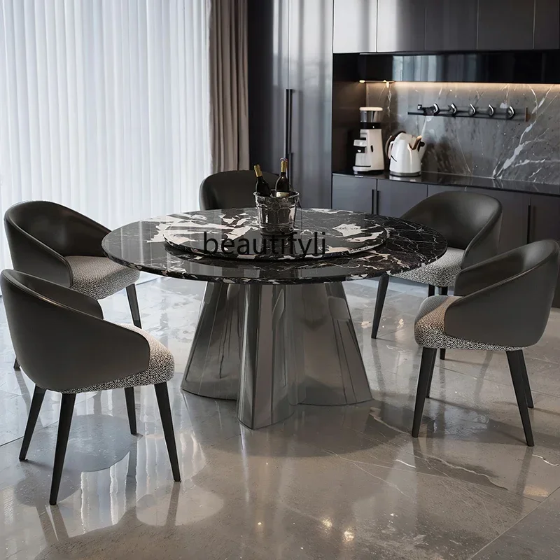 G1218 G1218 natural luxury stone dining table high-end luxury villa family round table with turntable