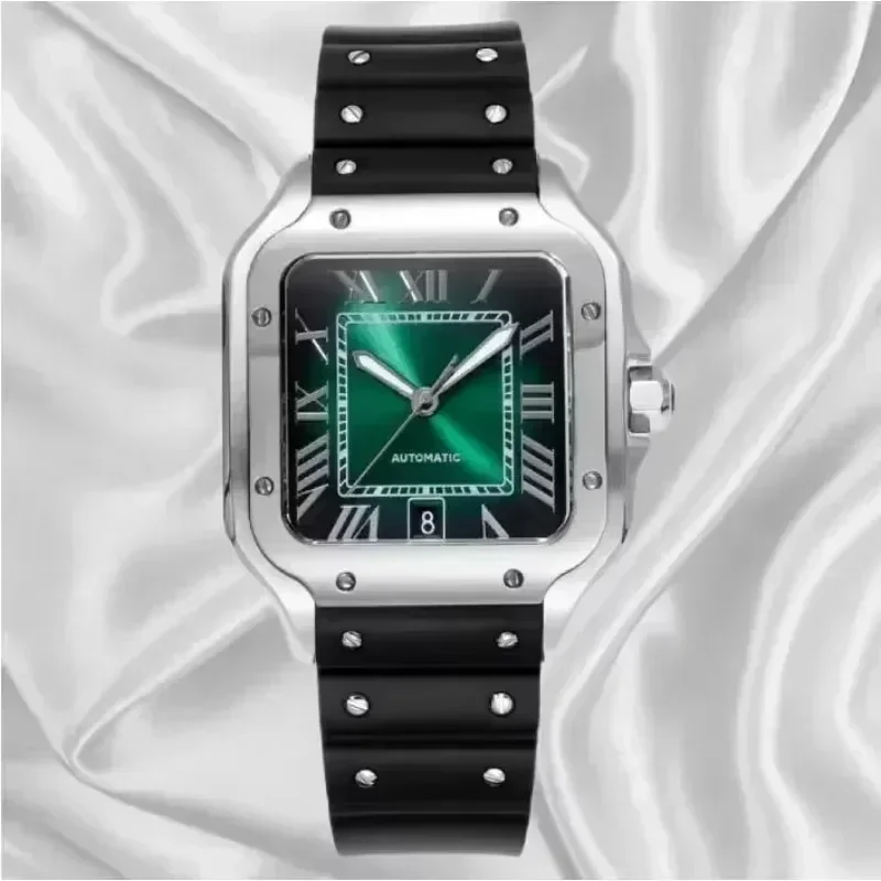 Luxuriöse Santos Herrenuhren Sport Gummiarmband Automatisches Mechanisches Uhrwerk für Männer Geschenke Automatikuhr Herrenuhren