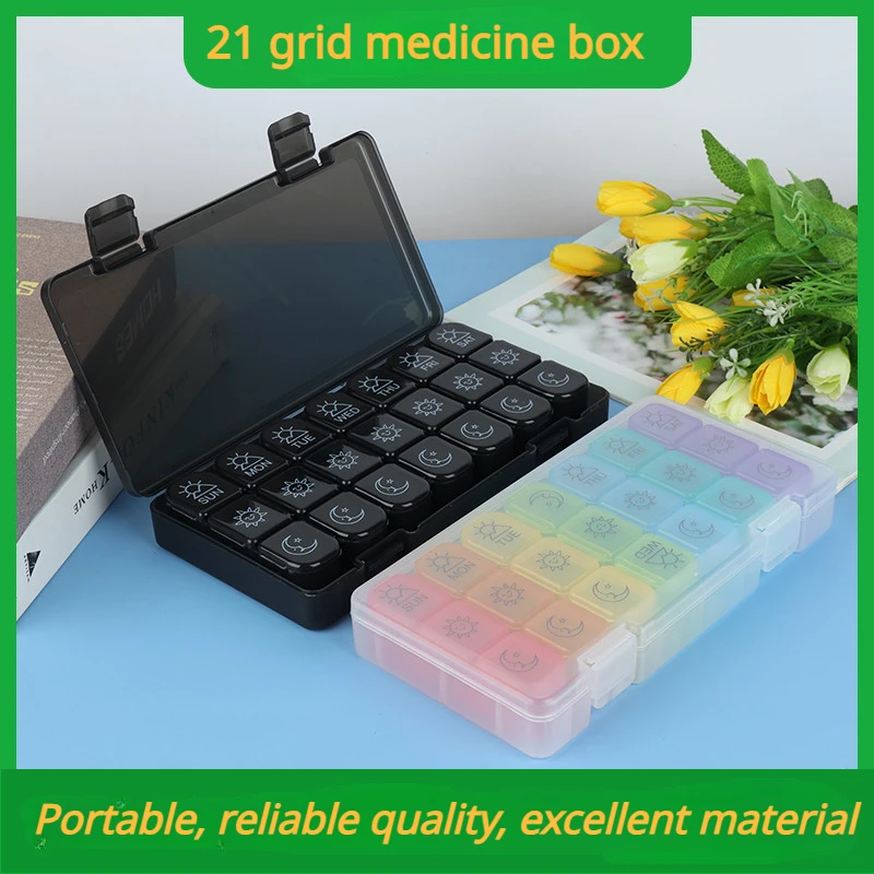 

3 Row 21 Grids 7 Days Weekly Pill Cases Box Organizer Portable Travel with Large Compartments for Vitamins Medicine FishOils