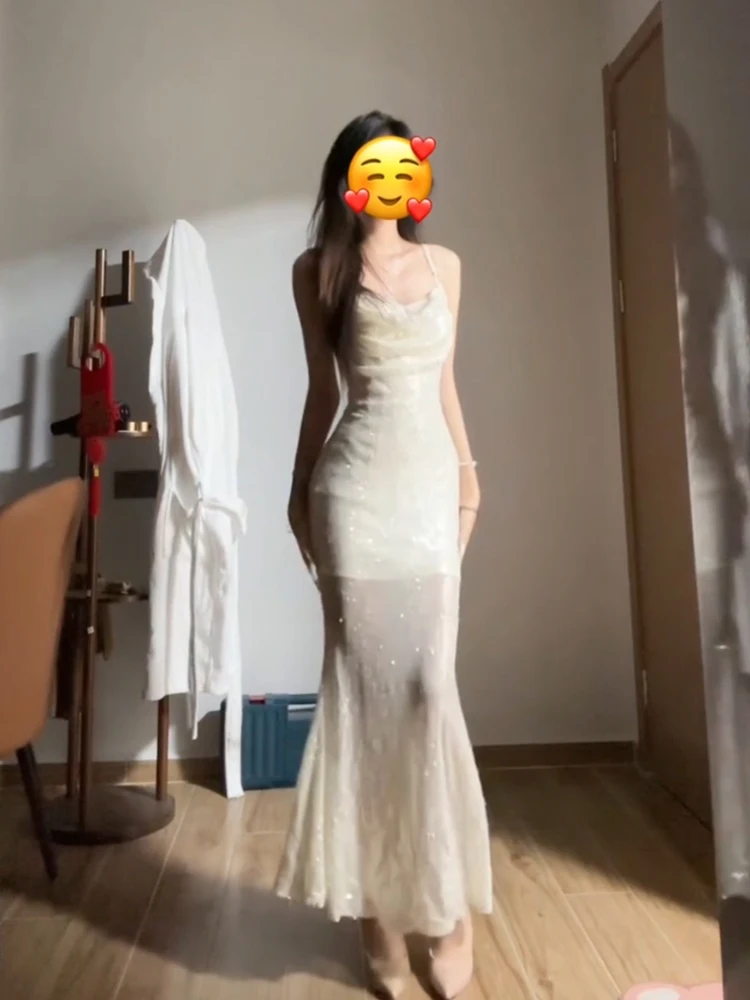 

XZY Sexy Summer Birthday Par Dr Women's plus Size Sequin Bridesmaid Dr with Strap Fi Tail Skirt Casual Slim Fit