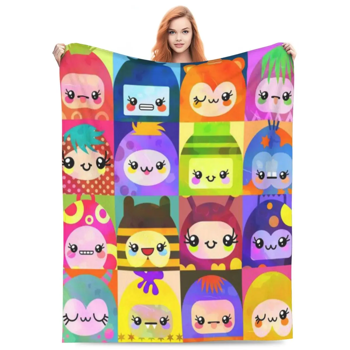 

Throw Blanket Kawaii Precious Face Dolls Micro Fleece Blanket Four Sizes Customizable Portable For Living Room Nice Gift