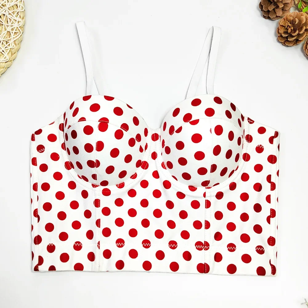 SsTss 2024 ฤดูร้อนผู้หญิงVINTAGE Polka Dotพิมพ์Push Up Bralet Camisole Tank Top Club PARTYเซ็กซี่รัดตัวBra